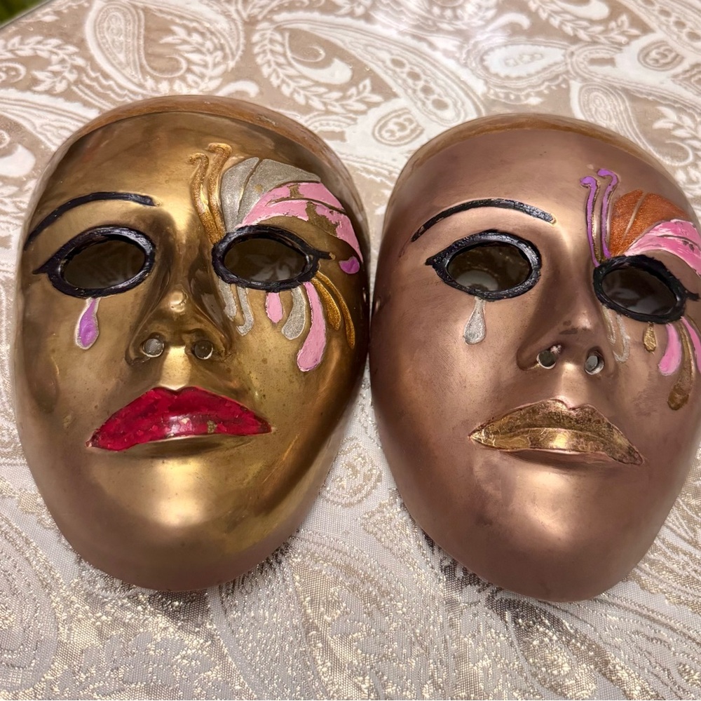 VINTAGE SOLID BRASS MASKS WALL DECOR